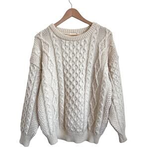 Aran Country Womens Fisherman Sweater Size S Cream Wool Cable Knit Chunky Preppy